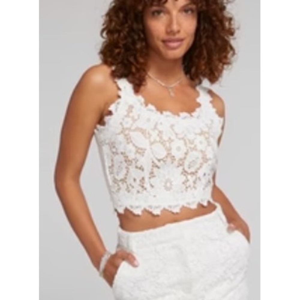 Generation Love Bronson Lace White Floral Cropped Tank Top Scoop Neck Sleeveless